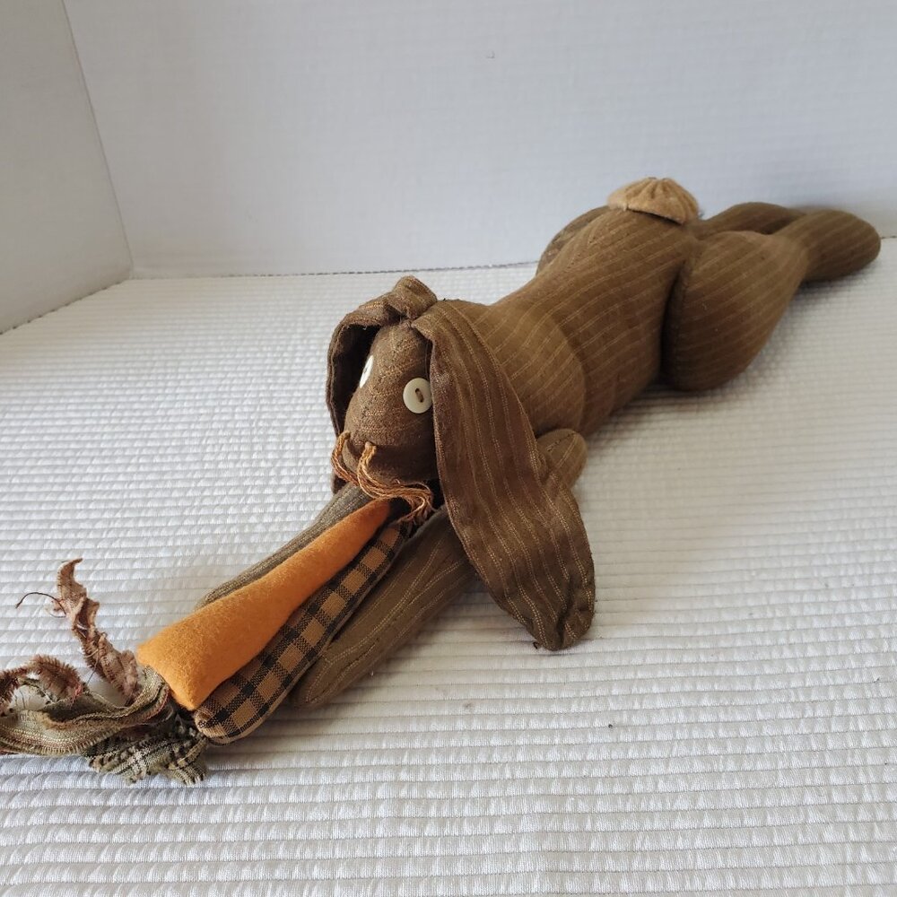 Primitive Stuffed Bunny Rabbit Vintage 17" Beige Handmade Easter Striped Carrot